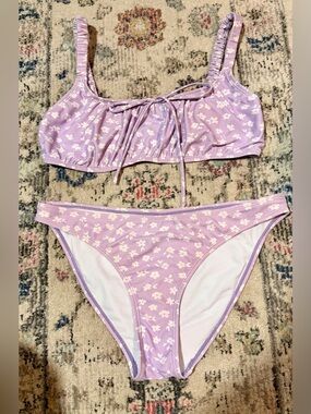 SHEIN Lavender Floral Tie-Front Bikini Set